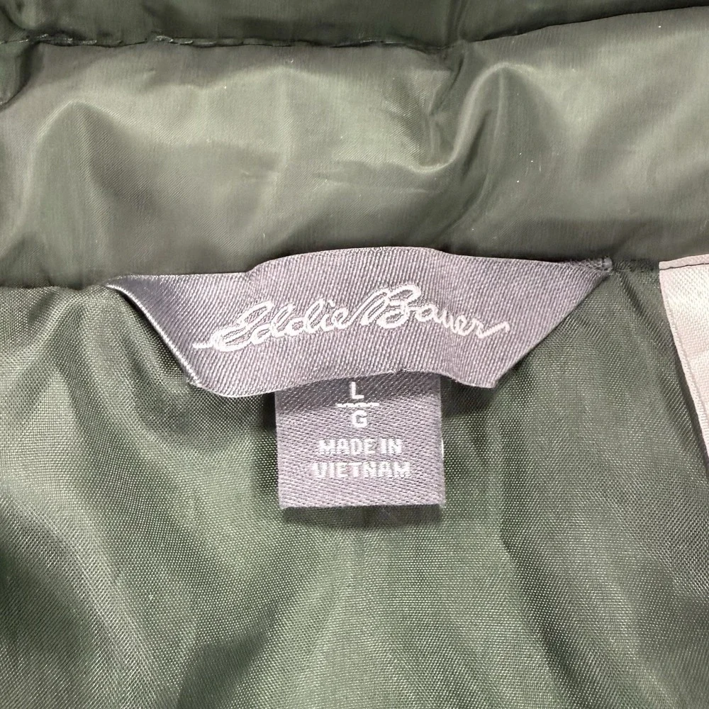 Eddie Bauer EB650 Down Jacket Men's L Green Puffer Quilted Full Zip